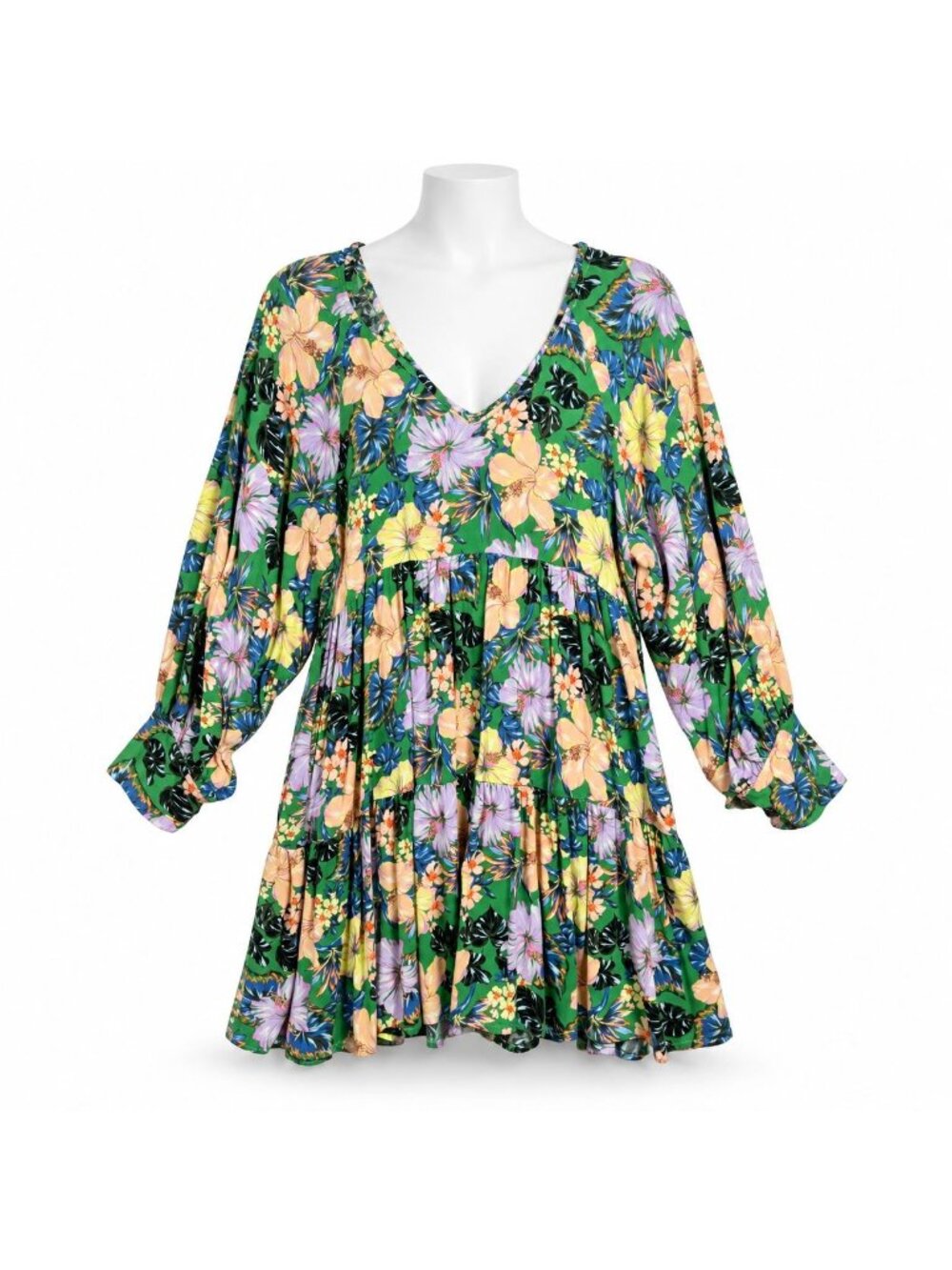 ONeill Womens Floral Print Long Sleeve Mini Dress Size M 100% Viscose BoHo Beach